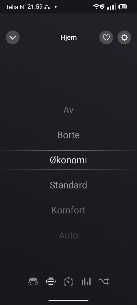 Modusvelgeren for SmartVVB i Homey