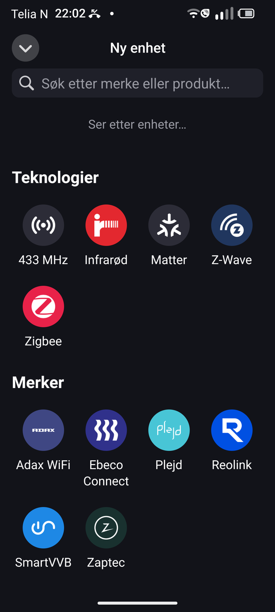 Velg SmartVVB under Ny enhet i Homey