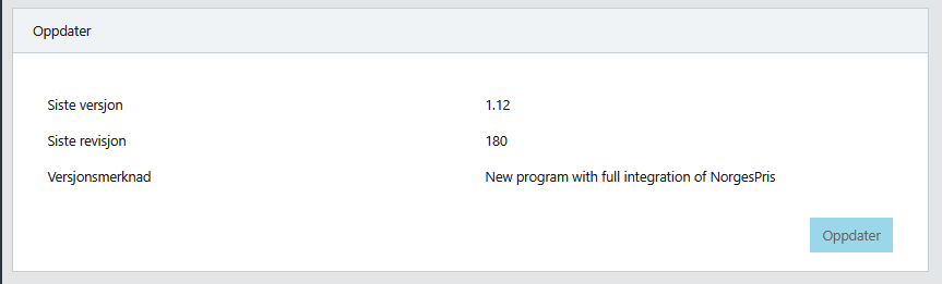 Oppdateringsmeny for programvare