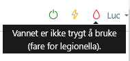 Den røde dråpen i SmartVVB-appen: Vannet er ikke trygt å bruke (fare for legionella)